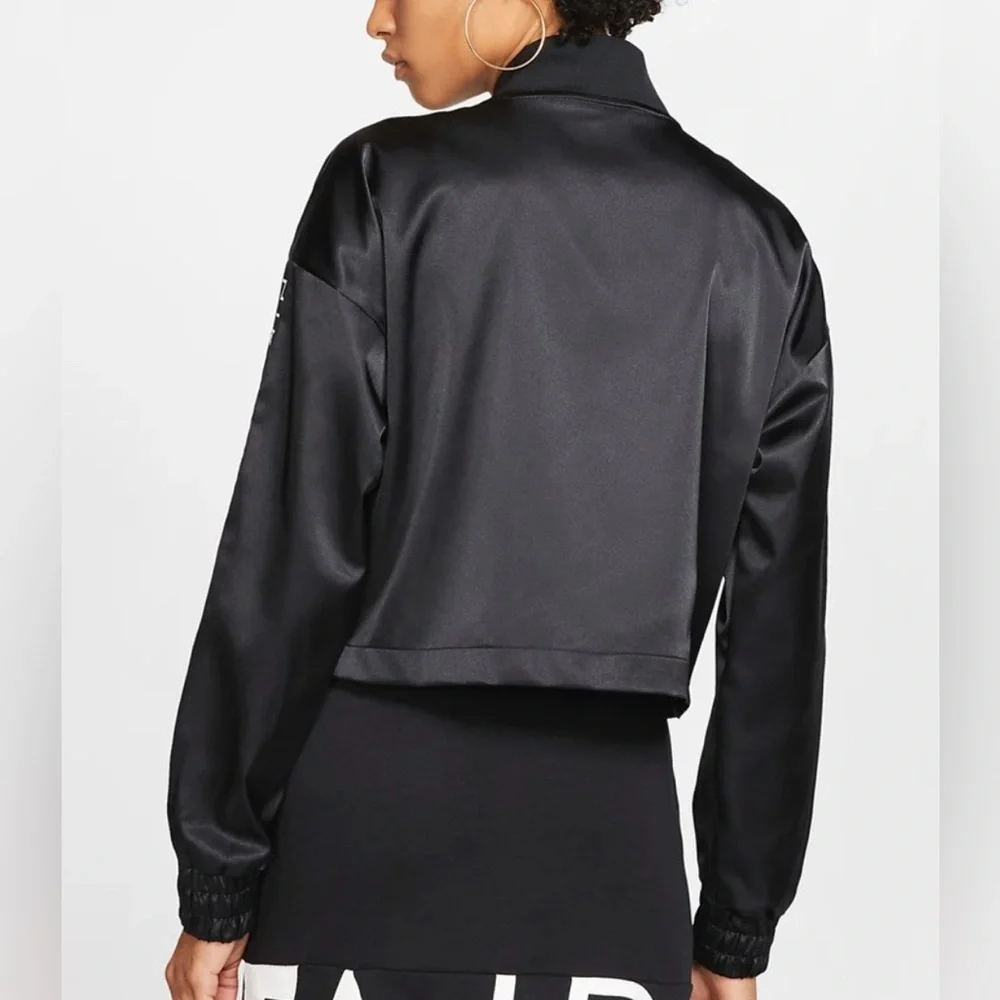 Nike Air Womens Black Satin Crop Zip Up Active Track Jacket NWOT Size Small - Picture 3 of 13
